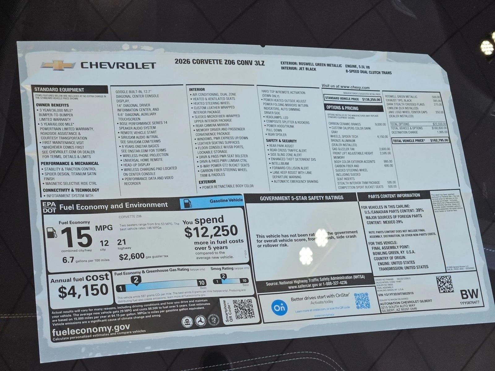 2026 Chevrolet Corvette Z06 3LZ