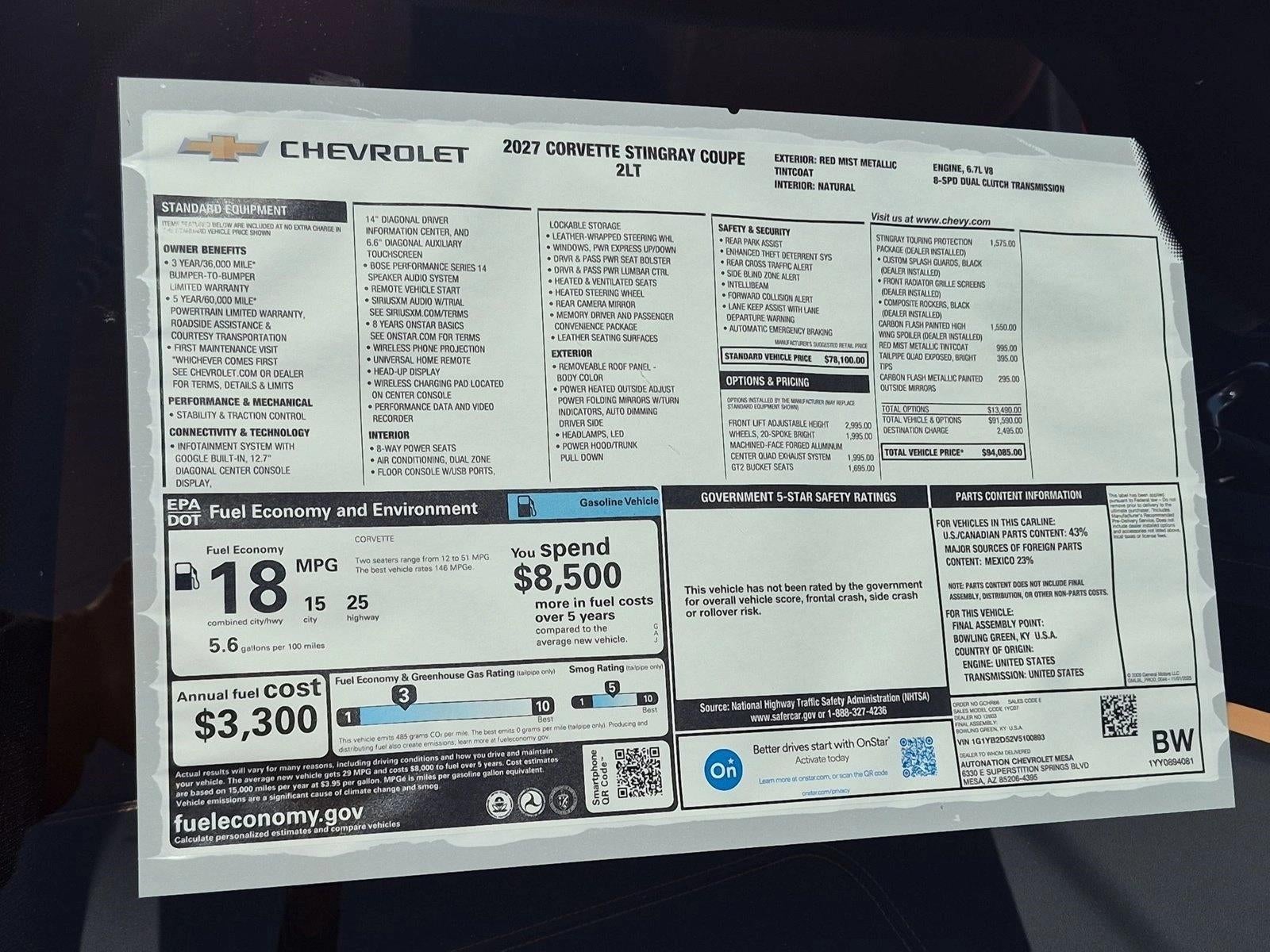 2027 Chevrolet Corvette Stingray 2LT