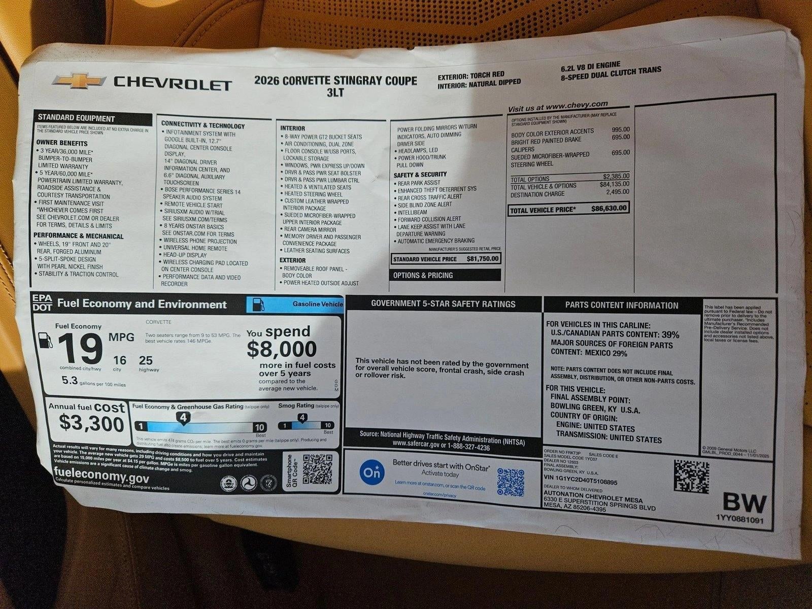 2026 Chevrolet Corvette Stingray 3LT