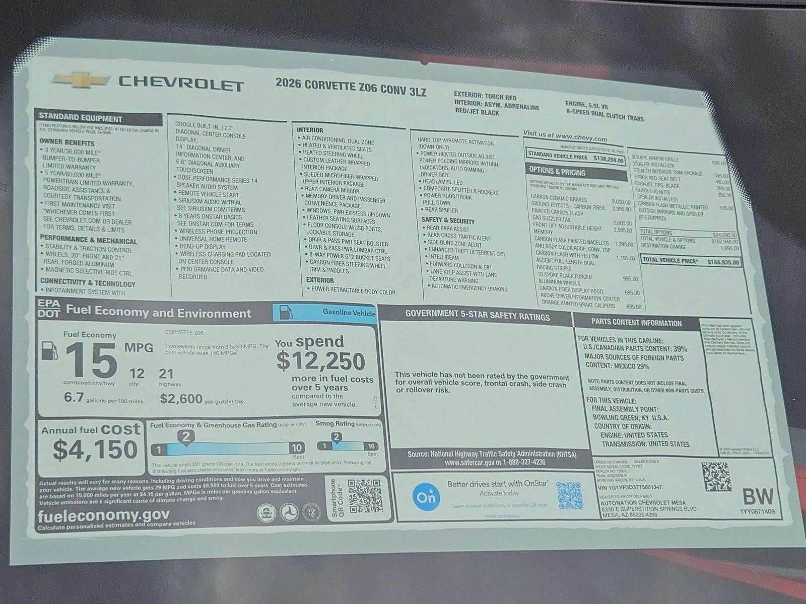 2026 Chevrolet Corvette Z06 3LZ