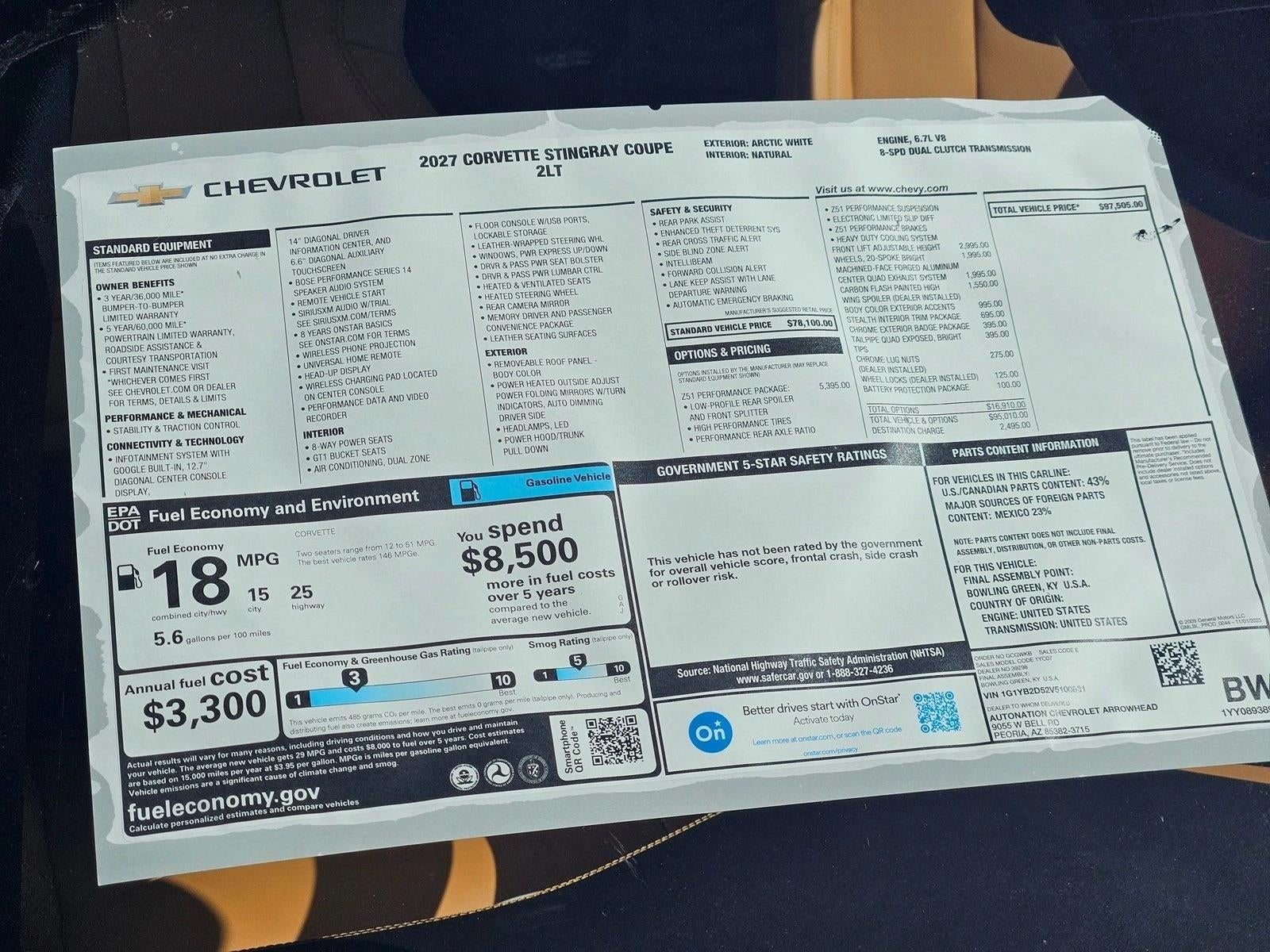 2027 Chevrolet Corvette Stingray 2LT