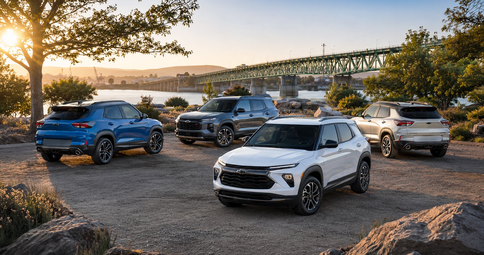 2026 Chevy Blazer lineup parked in front of a bridge